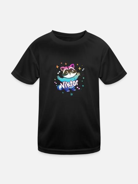 VIKTOR - Schöner Jungen Name mit süßem Waschbär - Kinder Funktions-T-Shirt - Schwarz - Vorne