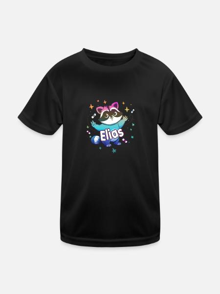 ELIAS - Schöner Jungen Name mit süßem Waschbär - Kinder Funktions-T-Shirt - Schwarz - Vorne