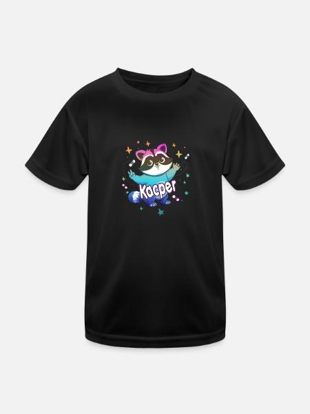 KACPER - Schöner Jungen Name mit süßem Waschbär - Kinder Funktions-T-Shirt - Schwarz - Vorne
