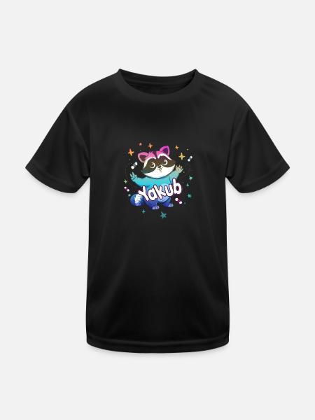 YAKUB - Schöner Jungen Name mit süßem Waschbär - Kinder Funktions-T-Shirt - Schwarz - Vorne