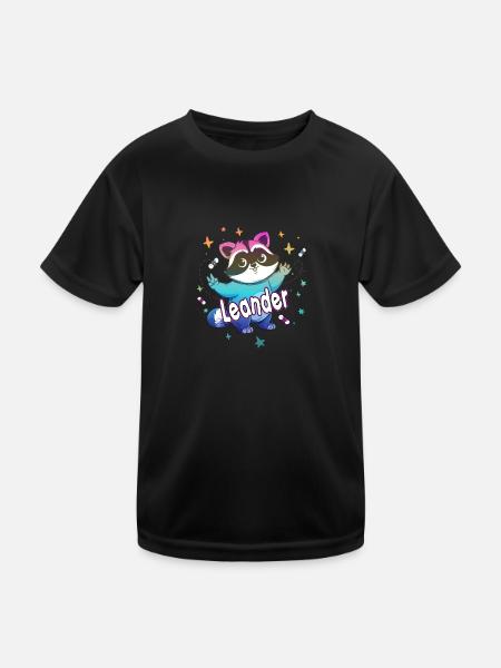 LEANDER - Beau nom de garçon avec un raton laveur mignon - T-shirt sport Enfant - noir - Devant