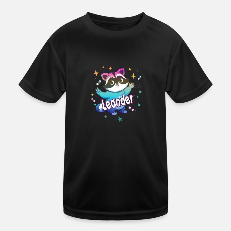 LEANDER - Beautiful boy name with cute raccoon Kids Functional T-Shirt