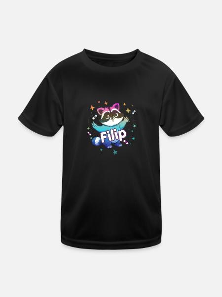 FILIP - Schöner Jungen Name mit süßem Waschbär - Kinder Funktions-T-Shirt - Schwarz - Vorne