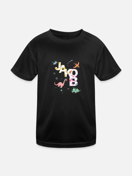 JAKOB - Schöner Jungen Name mit Dinosaurier - Kinder Funktions-T-Shirt - Schwarz - Vorne