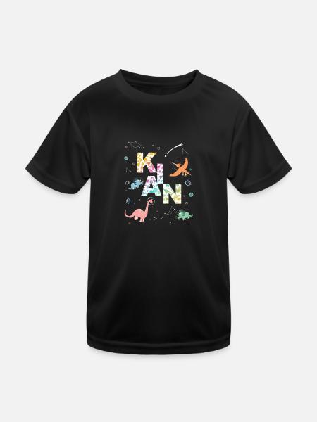 KIAN - Schöner Jungen Name mit Dinosaurier - Kinder Funktions-T-Shirt - Schwarz - Vorne