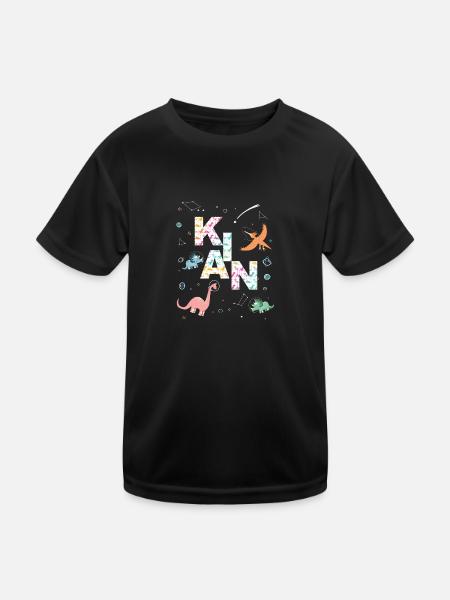 KIAN - Schöner Jungen Name mit Dinosaurier - Kinder Funktions-T-Shirt - Schwarz - Vorne