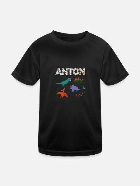 ANTON - Beau prénom de garçon avec dinosaure - T-shirt sport Enfant - noir - Devant