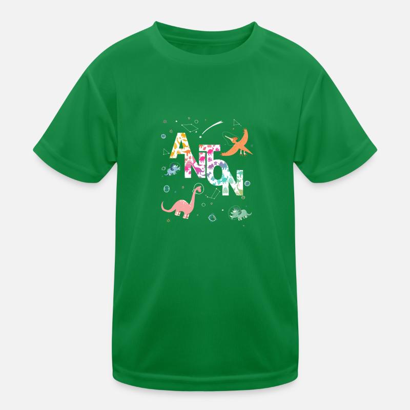 ANTON - Beautiful boy name with dinosaur Kids Functional T-Shirt