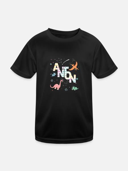 ANTON - Beau prénom de garçon avec dinosaure - T-shirt sport Enfant - noir - Devant