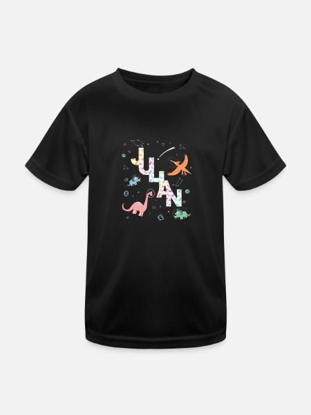 JULIAN - Schöner Jungen Name mit Dinosaurier - Kinder Funktions-T-Shirt - Schwarz - Vorne