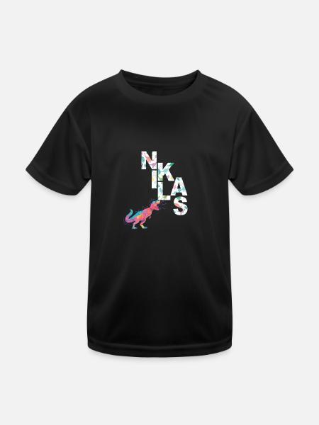 NIKLAS - Beautiful boy name with dinosaur - Kids Functional T-Shirt - black - Front