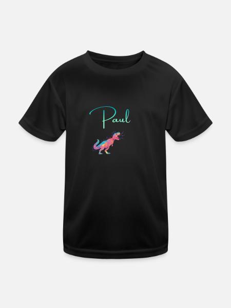 PAUL - Beau prénom de garçon avec dinosaure - T-shirt sport Enfant - noir - Devant