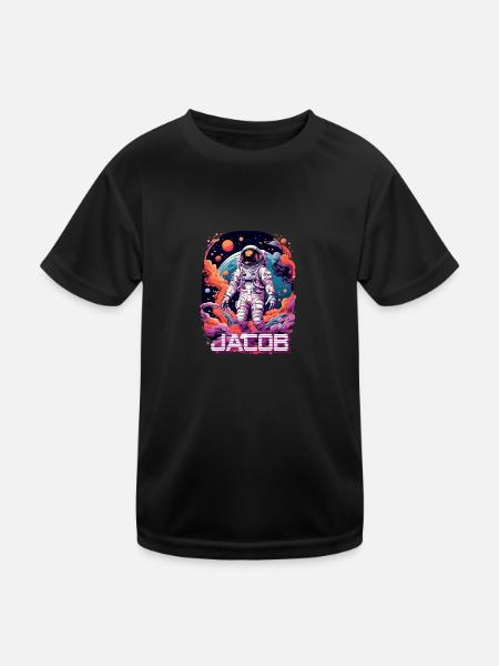 JACOB - Beau prénom de garçon avec astronaute cool - T-shirt sport Enfant - noir - Devant