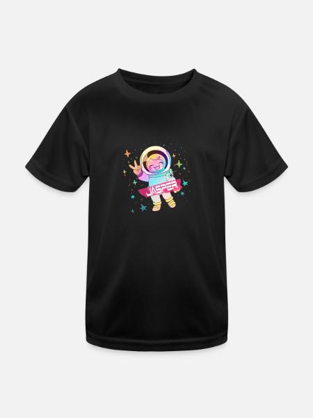 JASPER - Schöner Jungen Name mit süßem Astronaut - Kinder Funktions-T-Shirt - Schwarz - Vorne