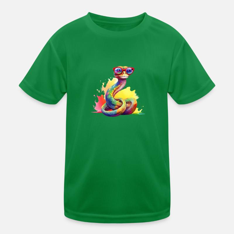Bunte coole Schlange mit Brille Kinder Funktions-T-Shirt