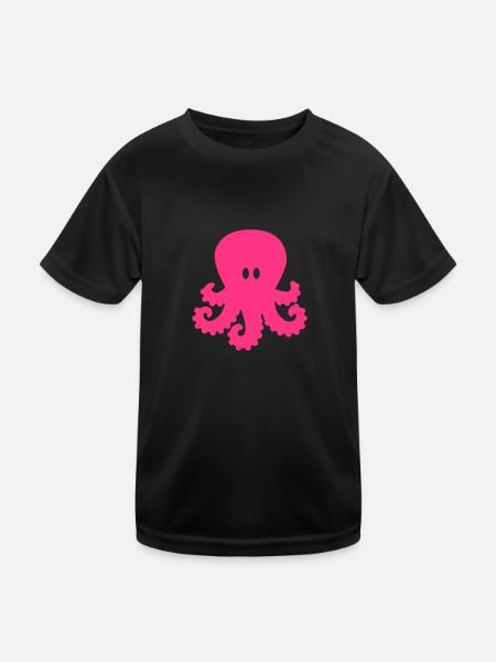 Krake - Kinder Funktions-T-Shirt - Schwarz