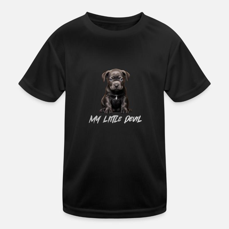 Blue Line Dog Pitbull Baby My Little Devil Kids Functional T-Shirt