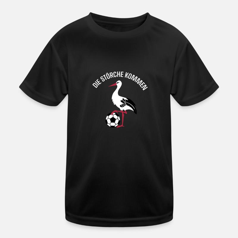 Fußball Storch - Kinder Funktions-T-Shirt - Schwarz