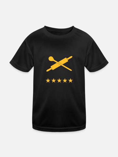 Nudelholz und Kochlöffel mit 5 Sterne, Textfeld - Kinder Funktions-T-Shirt - Schwarz - Vorne