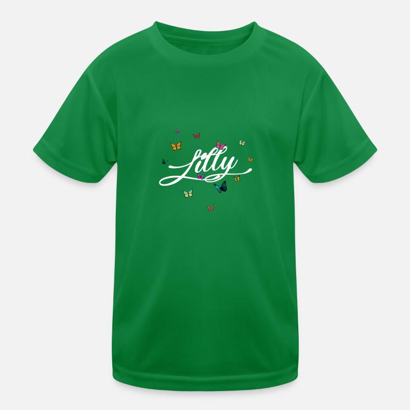 LILLY - Mädchen Name mit bunten Schmetterlingen Kinder Funktions-T-Shirt