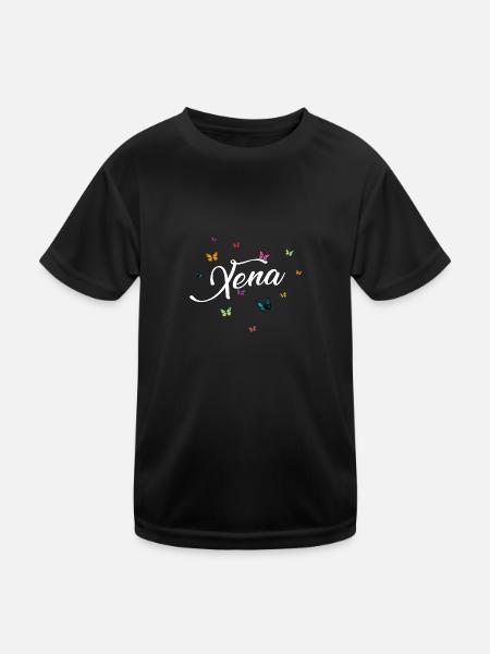 XENA - Mädchen Name mit bunten Schmetterlingen - Kinder Funktions-T-Shirt - Schwarz - Vorne