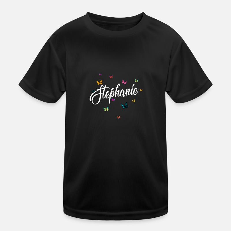 STEPHANIE - Mädchen Name & bunten Schmetterlingen Kinder Funktions-T-Shirt