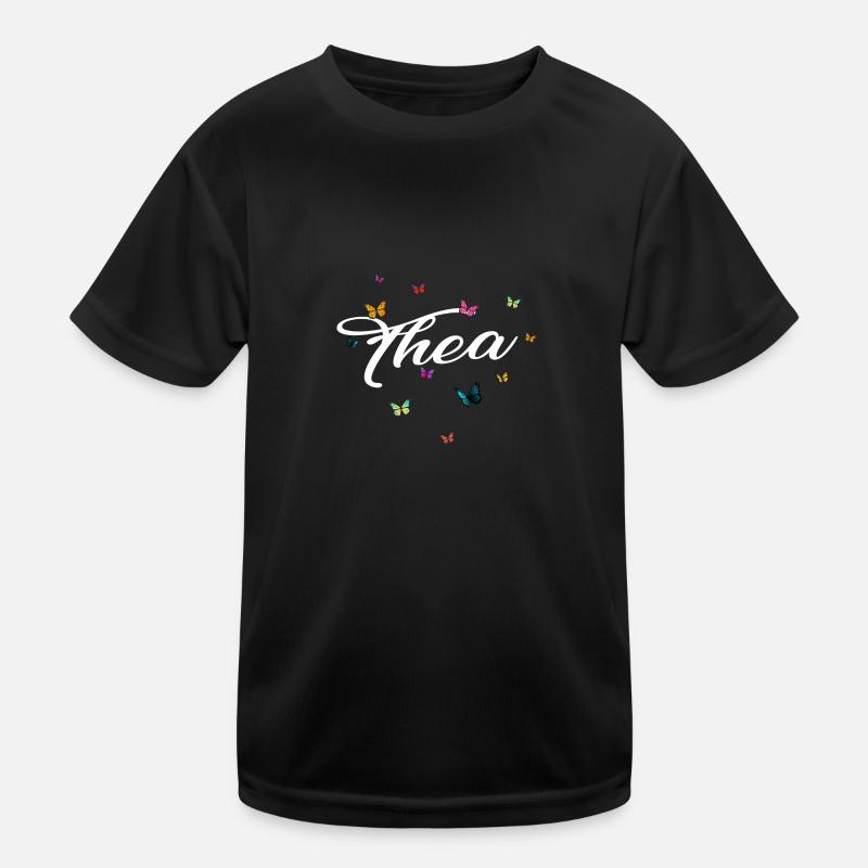 THEA - Mädchen Name mit bunten Schmetterlingen Kinder Funktions-T-Shirt