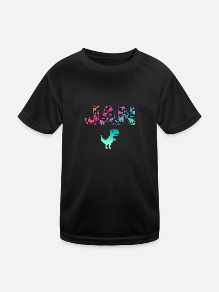 JAN - Beau prénom de garçon avec dinosaure - T-shirt sport Enfant - noir - Devant