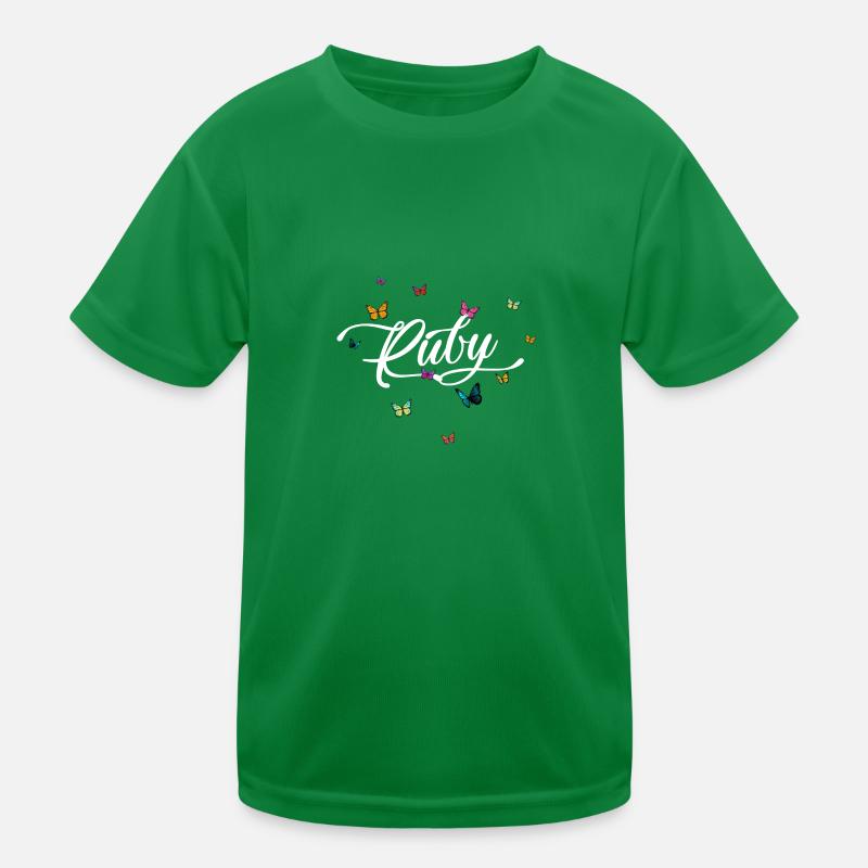 RUBY - Mädchen Name mit bunten Schmetterlingen Kinder Funktions-T-Shirt