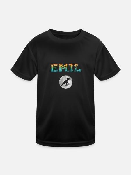 EMIL - Beautiful boy name with dinosaur - Kids Functional T-Shirt - black - Front
