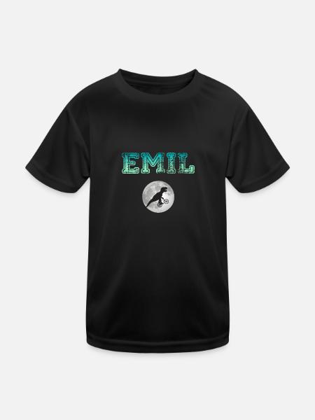 EMIL - Beautiful boy name with dinosaur - Kids Functional T-Shirt - black - Front