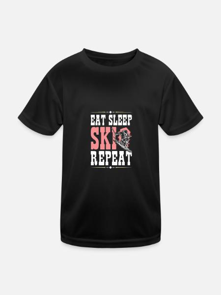 Eat Sleep Ski Repeat - Kinder Funktions-T-Shirt - Schwarz - Vorne