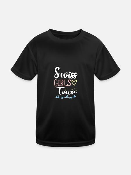 Schweiz Girls Tour - Kinder Funktions-T-Shirt - Schwarz - Vorne