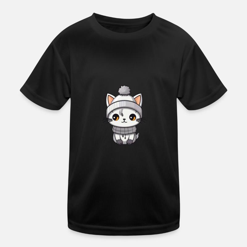 Chat Hiver Animal Mignon Bande Dessinée T-shirt sport Enfant
