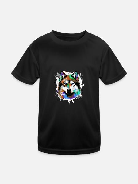 Husky Dog Head Portrait Colorful - Kids Functional T-Shirt - black