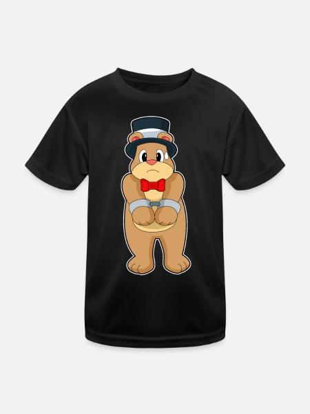 Bär Bräutigam Handschellen Hochzeit - Kinder Funktions-T-Shirt - Schwarz - Vorne