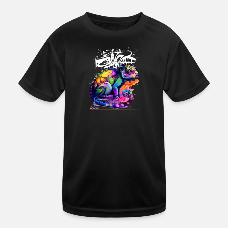 Farbenfroher Chamäleon Graffiti - Kinder Funktions-T-Shirt - Schwarz