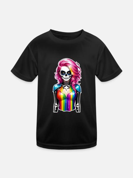 Halloween - Rock & Regenbogen - Kinder Funktions-T-Shirt - Schwarz - Vorne