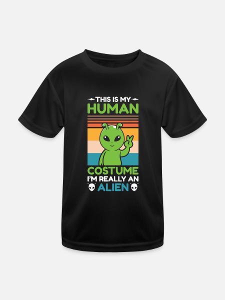 Lustiges Weltraum-Außerirdisches UFO-Raumschiff - Kinder Funktions-T-Shirt - Schwarz - Vorne