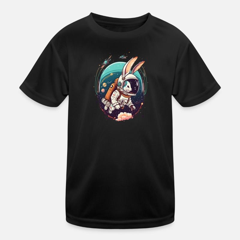 Rabbit in space - Kids Functional T-Shirt - black