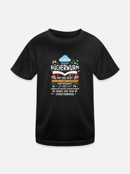 Bücher Bücherwurm Lesen Leser Geschenk - Kinder Funktions-T-Shirt - Schwarz - Vorne