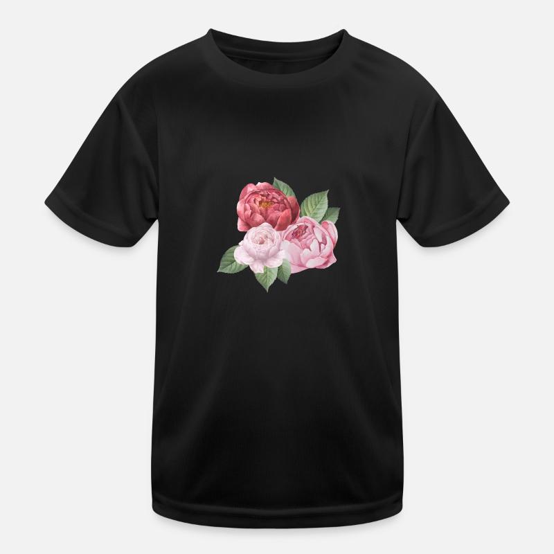 Spring_Pfingstrosen - Kinder Funktions-T-Shirt - Schwarz