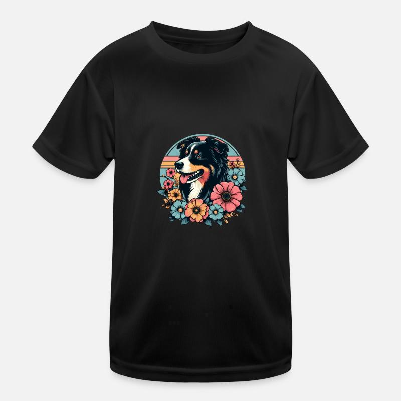Australian Shepherd black tri pastel retro flowers Kids Functional T-Shirt