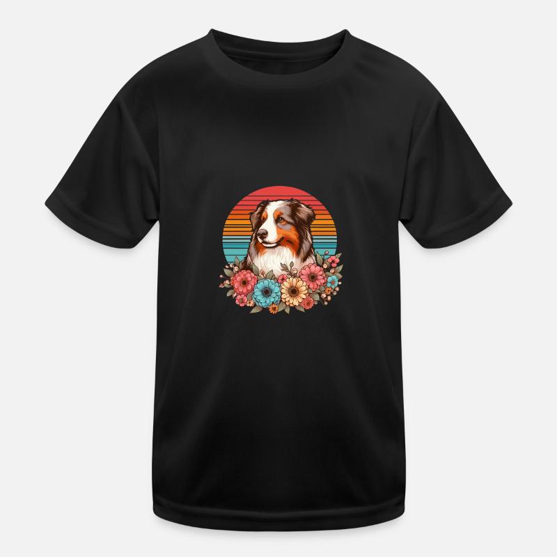 Australian Shepherd red merle Pastell Retro Blumen Kinder Funktions-T-Shirt