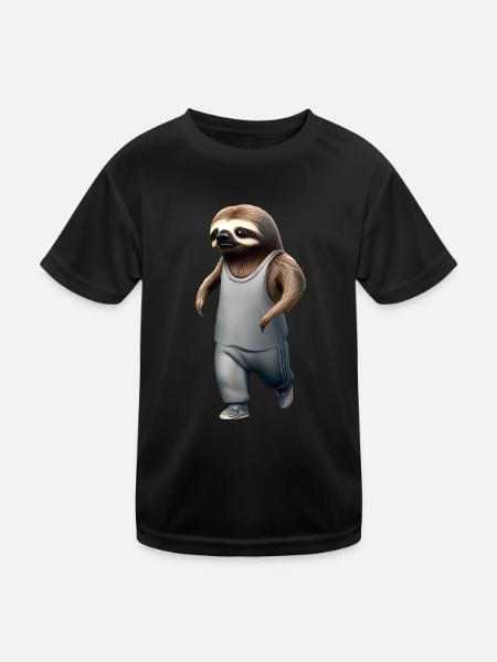 Jogging Faultier Anfänger Sport - Kinder Funktions-T-Shirt - Schwarz - Vorne