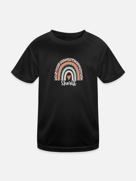 Sheriff Regenbogen Leopard Lustiger Sheriff Wertschätzung - Kinder Funktions-T-Shirt - Schwarz - Vorne