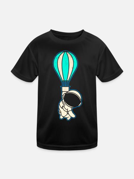 Astronaut Hot Air Balloon - Kids Functional T-Shirt - black - Front