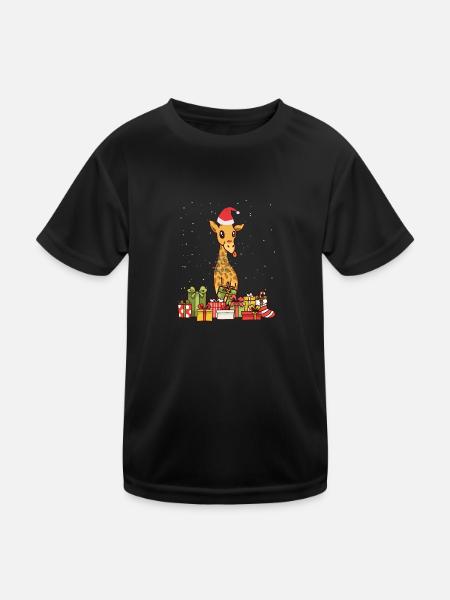Giraffe Christmas Lights Santa Hat Xmas Gift - Kids Functional T-Shirt - black - Front