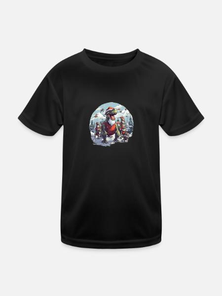 Dinos in winter or Christmas celebrate Christmas - Kids Functional T-Shirt - black - Front