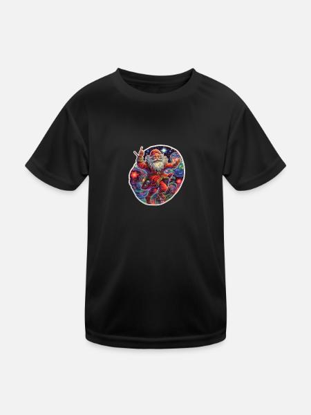 Santa Claus Santa Flies Through the Universe - Kids Functional T-Shirt - black - Front